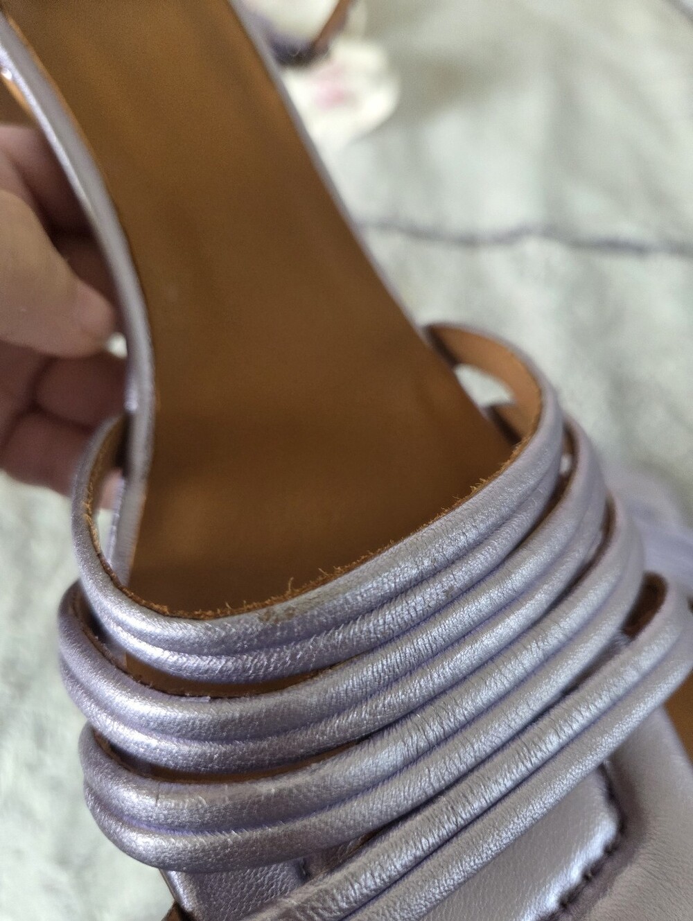 Metallic Lavender Strappy Block Heel Sandals - Picture 16 of 16